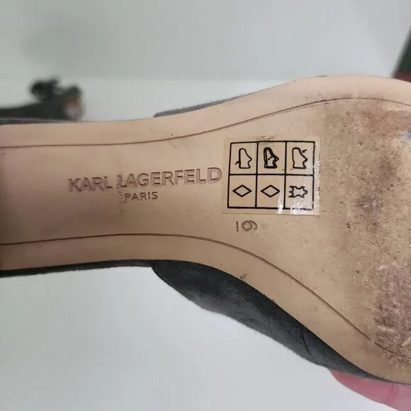 Karl Lagerfeld Holly Suede Block Heel Bow Tassel Mules Size 6M - Picture 8 of 9